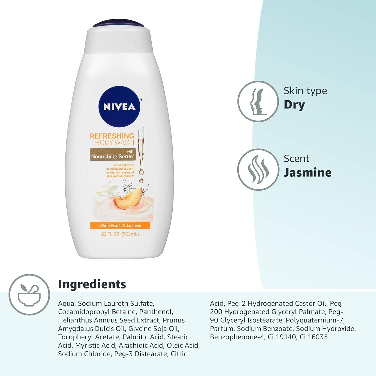 imageNIVEA Refreshing Basil and White Tea Body Wash with Nourishing Serum Scented Body Wash for Women Enriched with Provitamin B5 and Vitamin E 20 Fl Oz Bottle20 Fl Oz Pack of 2