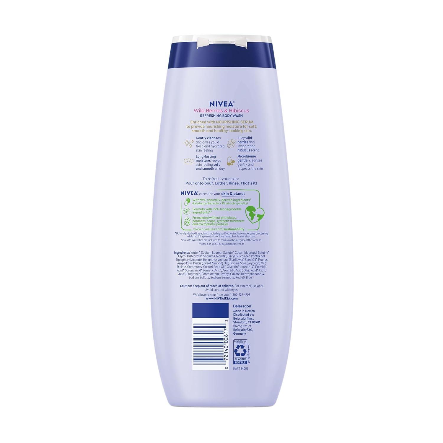 imageNIVEA Refreshing Wild Berries and Hibiscus Body Wash with Nourishing Serum Scented Body Wash for Women Enriched with Provitamin B5 and Vitamin E 20 Fl Oz BottleHibiscus
