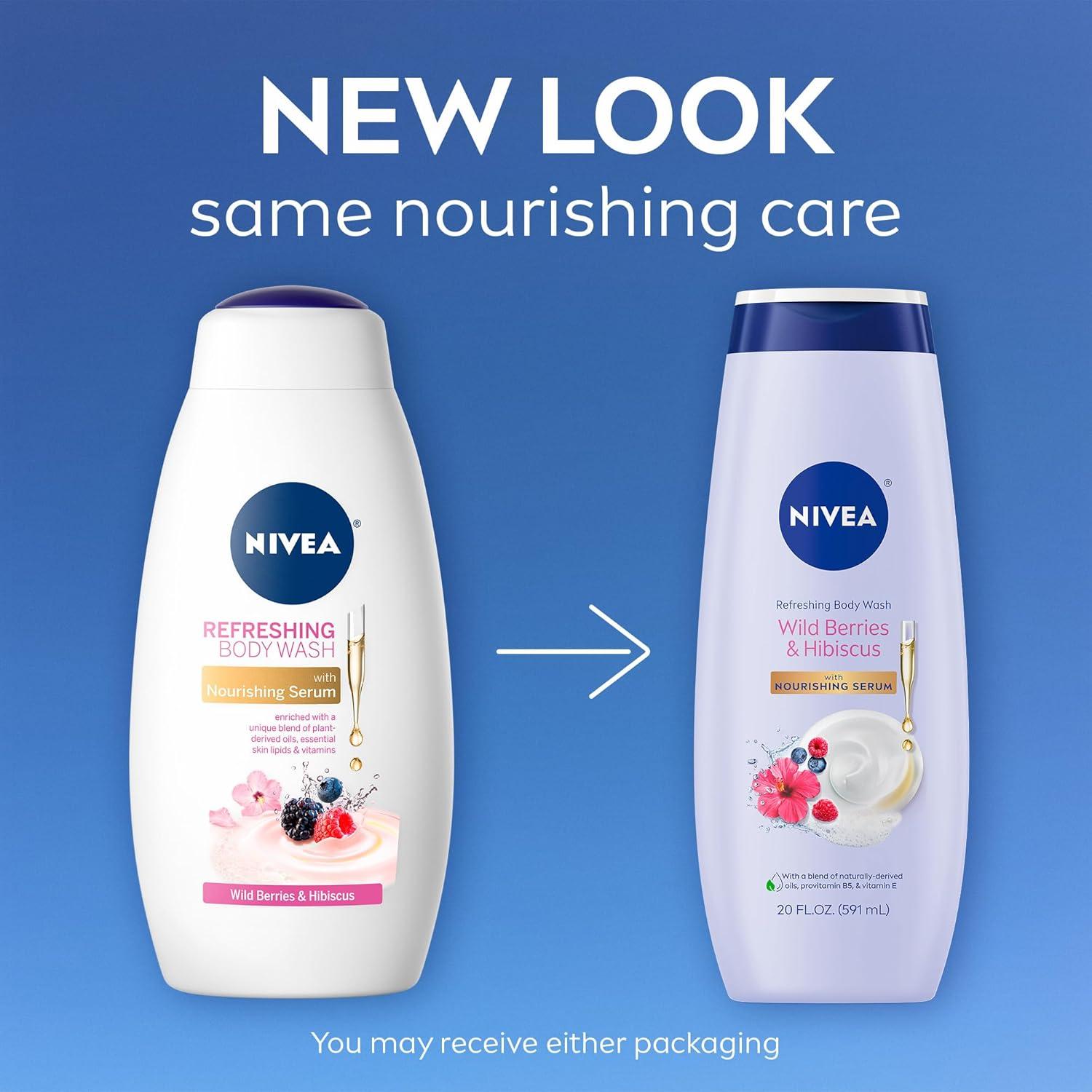 imageNIVEA Refreshing Wild Berries and Hibiscus Body Wash with Nourishing Serum Scented Body Wash for Women Enriched with Provitamin B5 and Vitamin E 20 Fl Oz BottleHibiscus