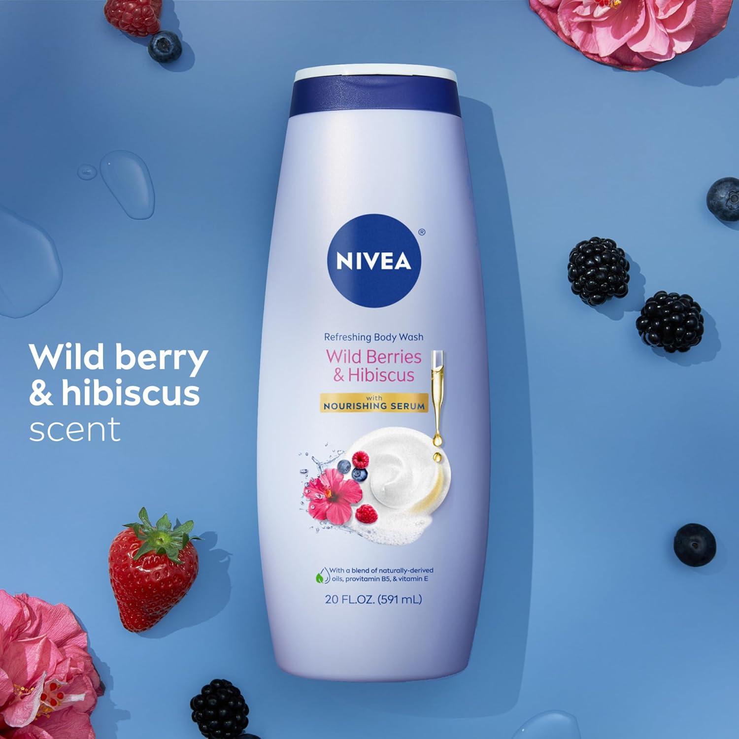 imageNIVEA Refreshing Wild Berries and Hibiscus Body Wash with Nourishing Serum Scented Body Wash for Women Enriched with Provitamin B5 and Vitamin E 20 Fl Oz BottleHibiscus