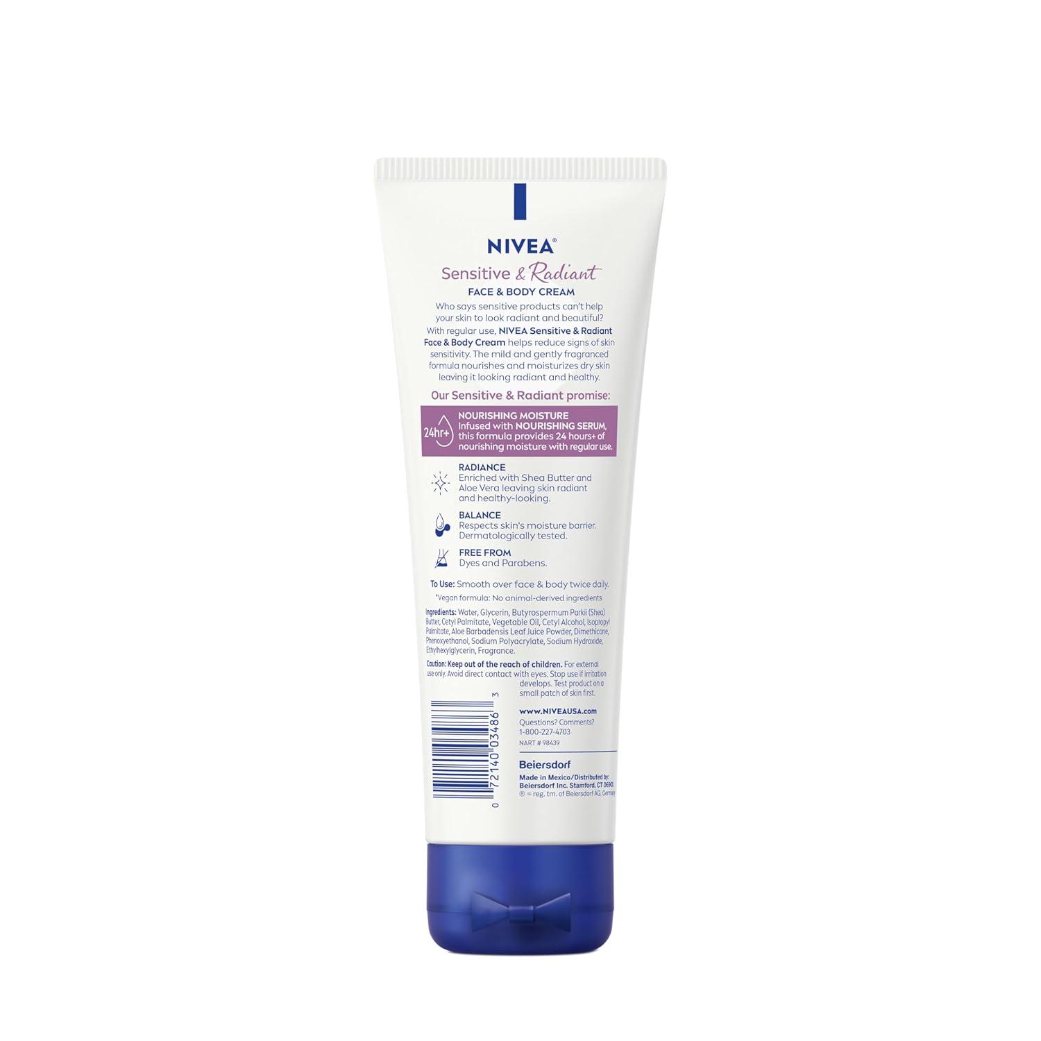 imageNIVEA Sensitive and Radiant Face and Body Cream for Dry Sensitive Skin Vegan Body and Face Moisturizer with Shea Butter and Aloe Vera 68 Oz Tube Pack of 3