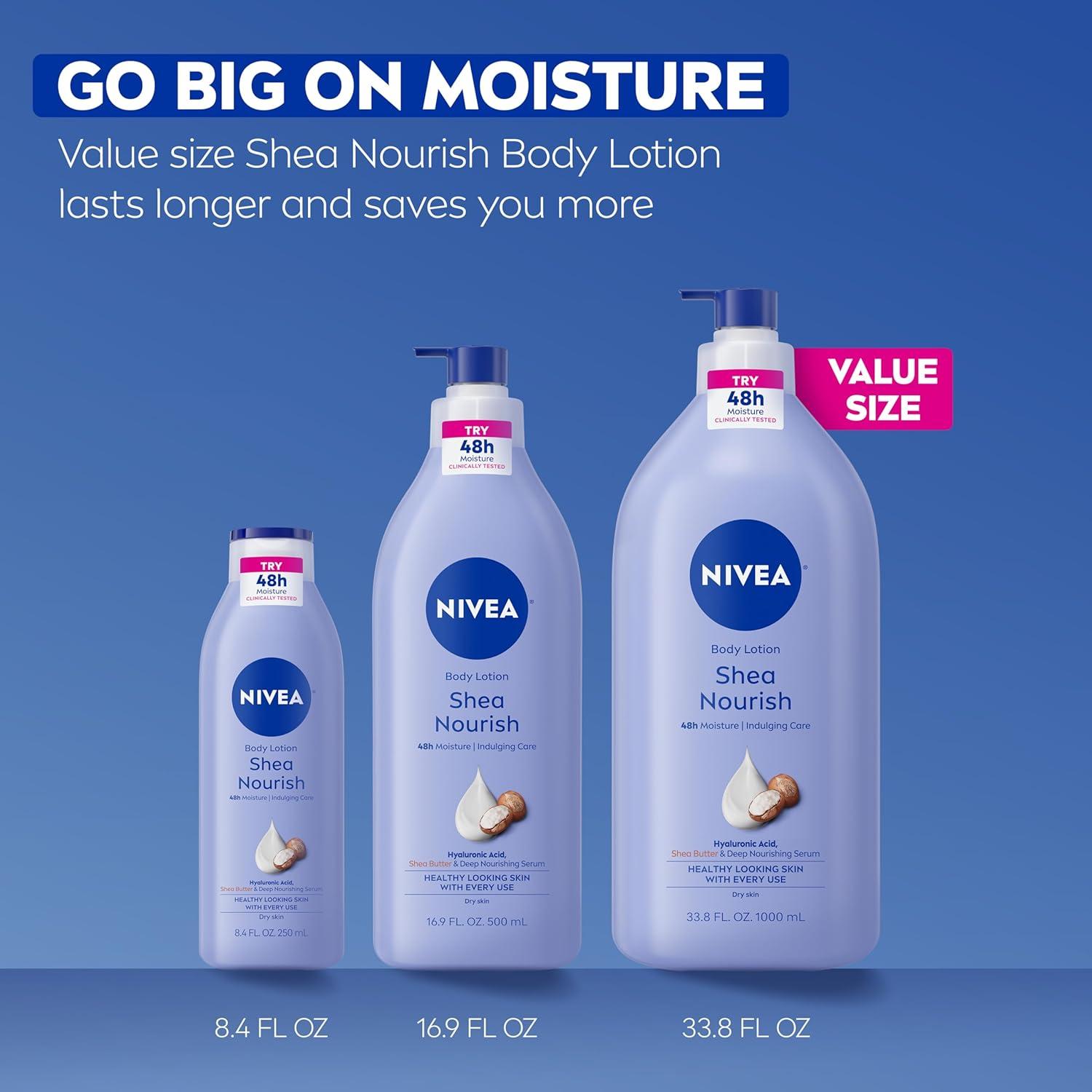 imageNIVEA Shea Nourish Body Lotion for Dry Skin with Hyaluronic Acid Shea Butter and Deep Nourishing Serum 48Hour Body Moisturizer 338 Fl Oz Pump Bottle