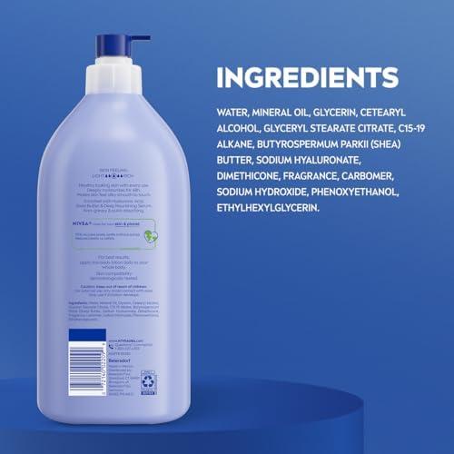 imageNIVEA Shea Nourish Body Lotion for Dry Skin with Hyaluronic Acid Shea Butter and Deep Nourishing Serum 48Hour Body Moisturizer 338 Fl Oz Pump Bottle