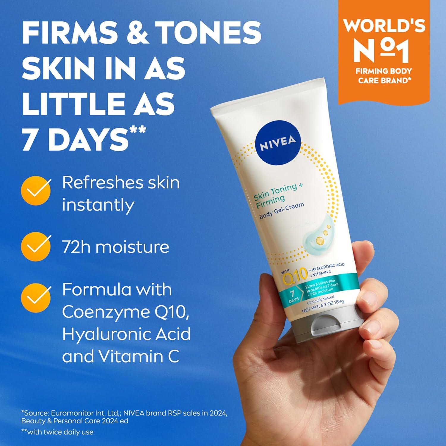 imageNIVEA Sheer Hydration Skin Firming Body Lotion 169 Fl Oz Skin Firming amp Toning Body Gel Cream with Hyaluronic Acid 67 Oz Enriched with Q10 and Vitamin C118 Fl Oz Pack of 4