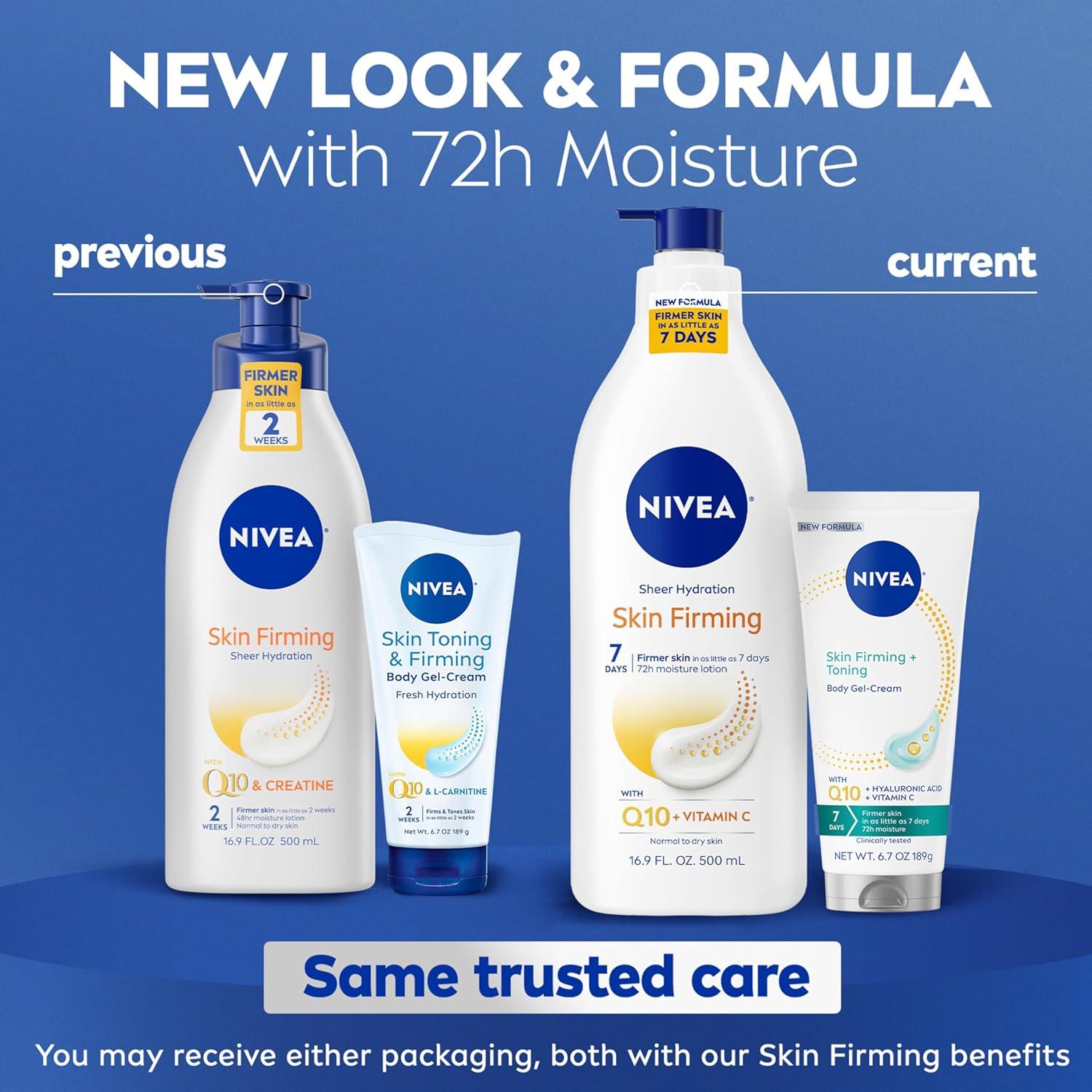 imageNIVEA Sheer Hydration Skin Firming Body Lotion 169 Fl Oz Skin Firming amp Toning Body Gel Cream with Hyaluronic Acid 67 Oz Enriched with Q10 and Vitamin C118 Fl Oz Pack of 4