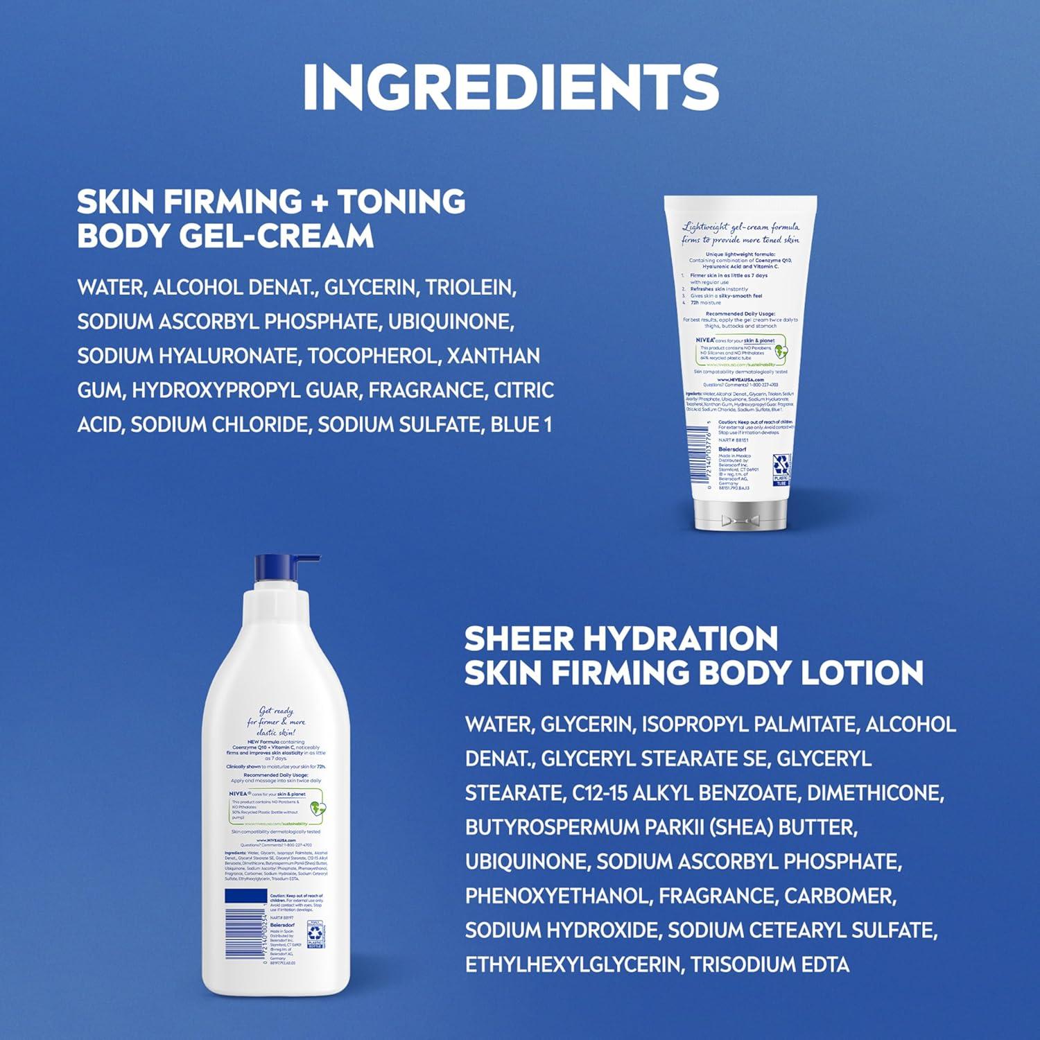 imageNIVEA Sheer Hydration Skin Firming Body Lotion 169 Fl Oz Skin Firming amp Toning Body Gel Cream with Hyaluronic Acid 67 Oz Enriched with Q10 and Vitamin C118 Fl Oz Pack of 4