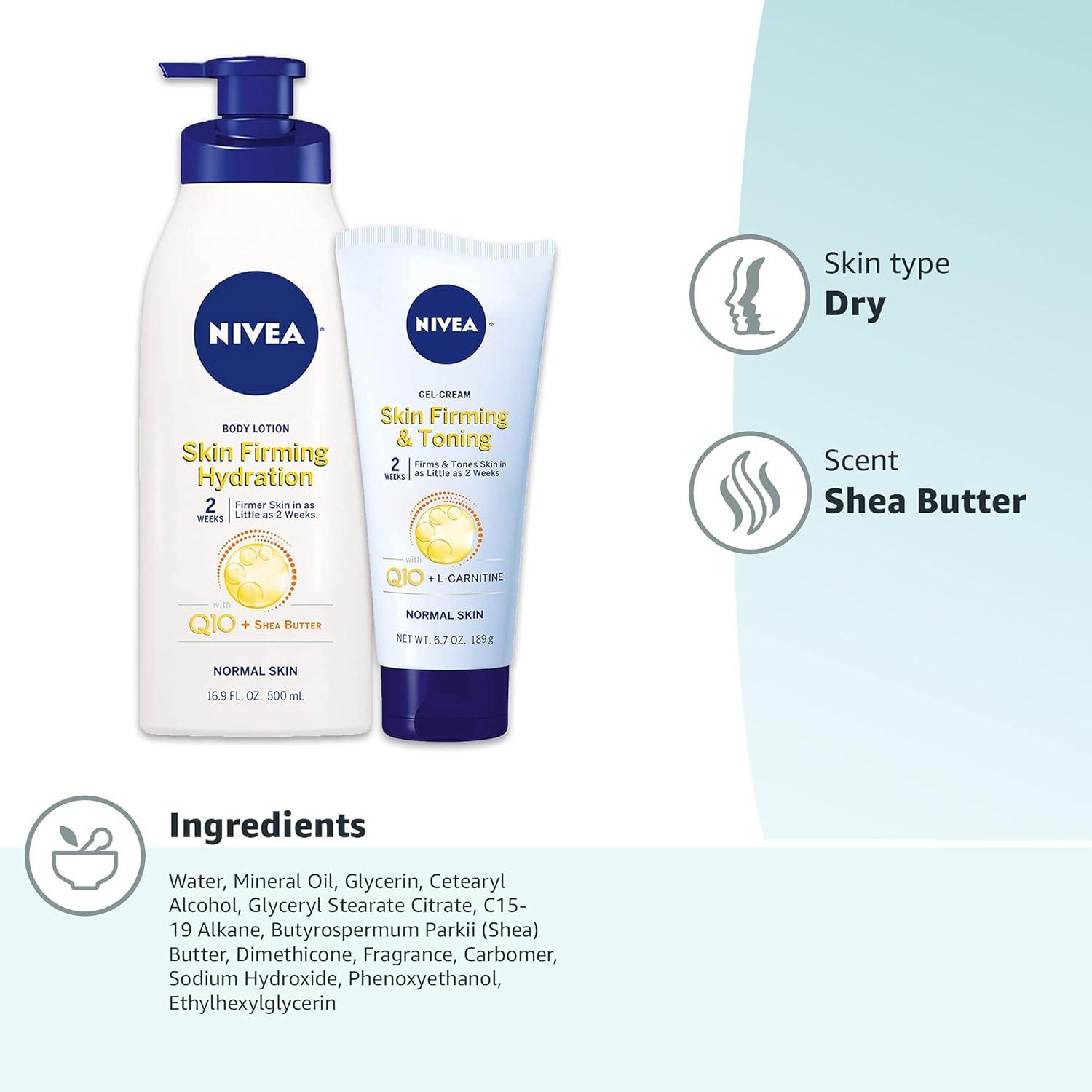 imageNIVEA Sheer Hydration Skin Firming Body Lotion 169 Fl Oz Skin Firming amp Toning Body Gel Cream with Hyaluronic Acid 67 Oz Enriched with Q10 and Vitamin C118 Fl Oz Pack of 4