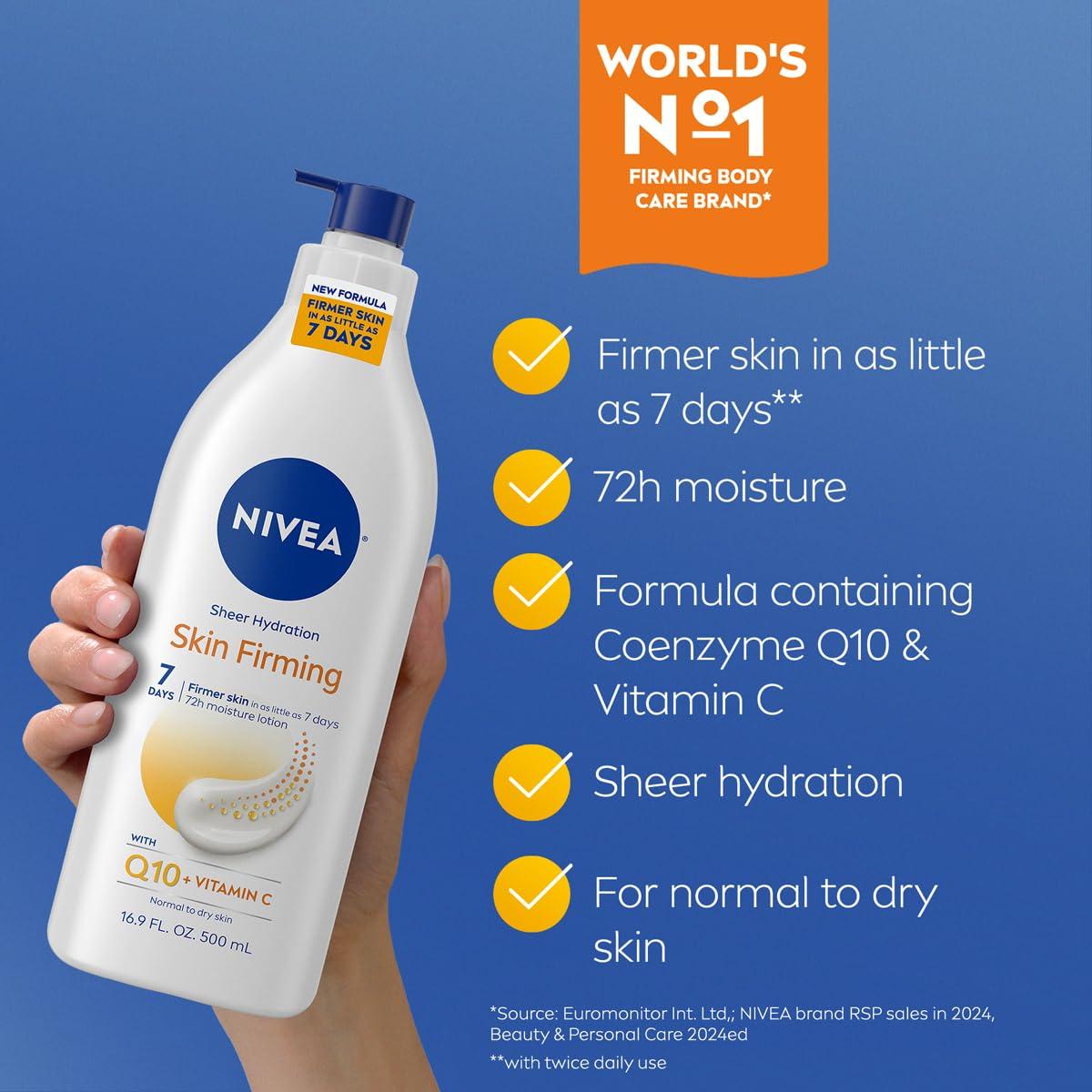 imageNIVEA Sheer Hydration Skin Firming Body Lotion with Q10 and Vitamin C 72Hour Body Moisturizer for Normal to Dry Skin 169 Fl Oz Pump Bottle169 Fl Oz Pack of 1