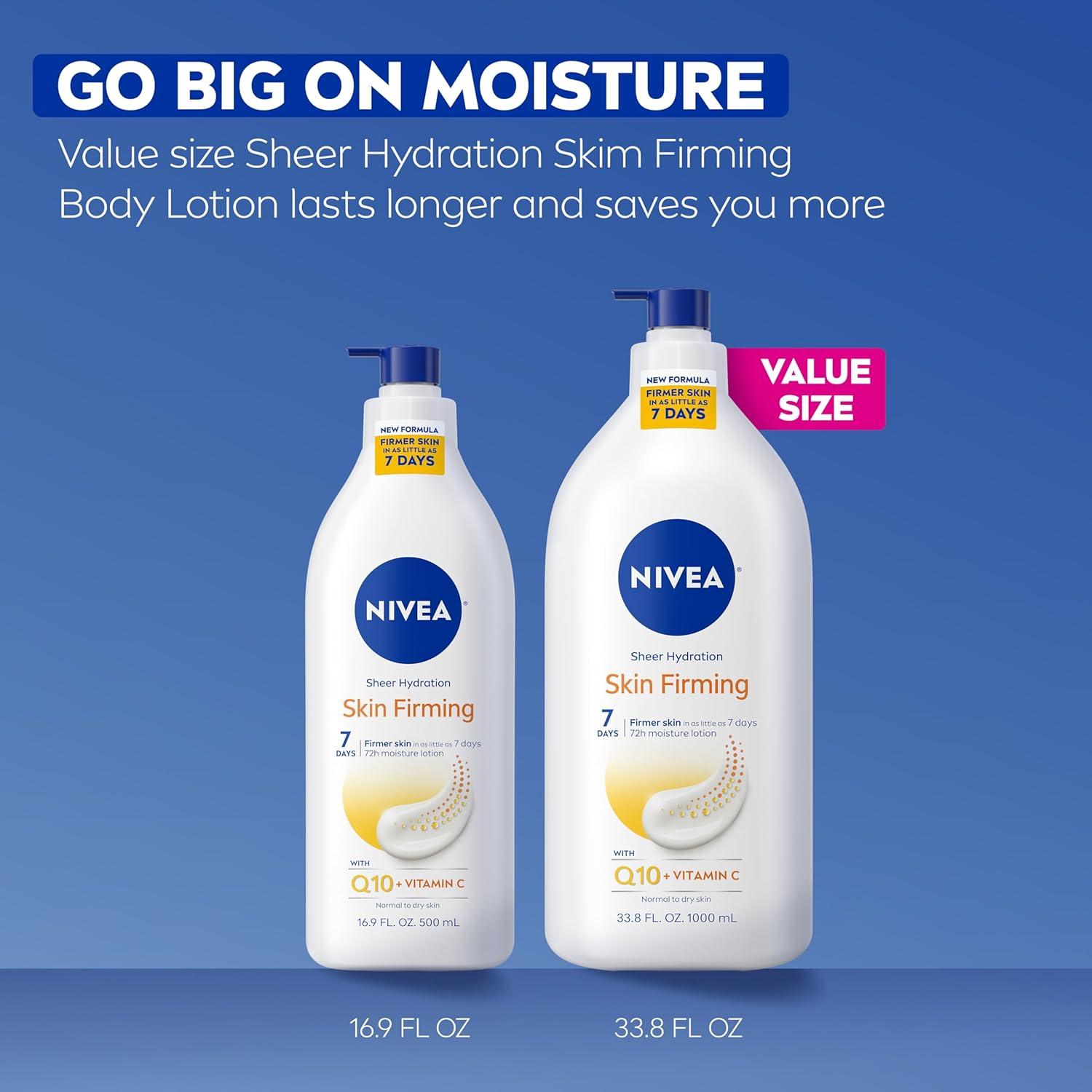 imageNIVEA Sheer Hydration Skin Firming Body Lotion with Q10 and Vitamin C 72Hour Body Moisturizer for Normal to Dry Skin 169 Fl Oz Pump Bottle338 Fl Oz Pack of 1