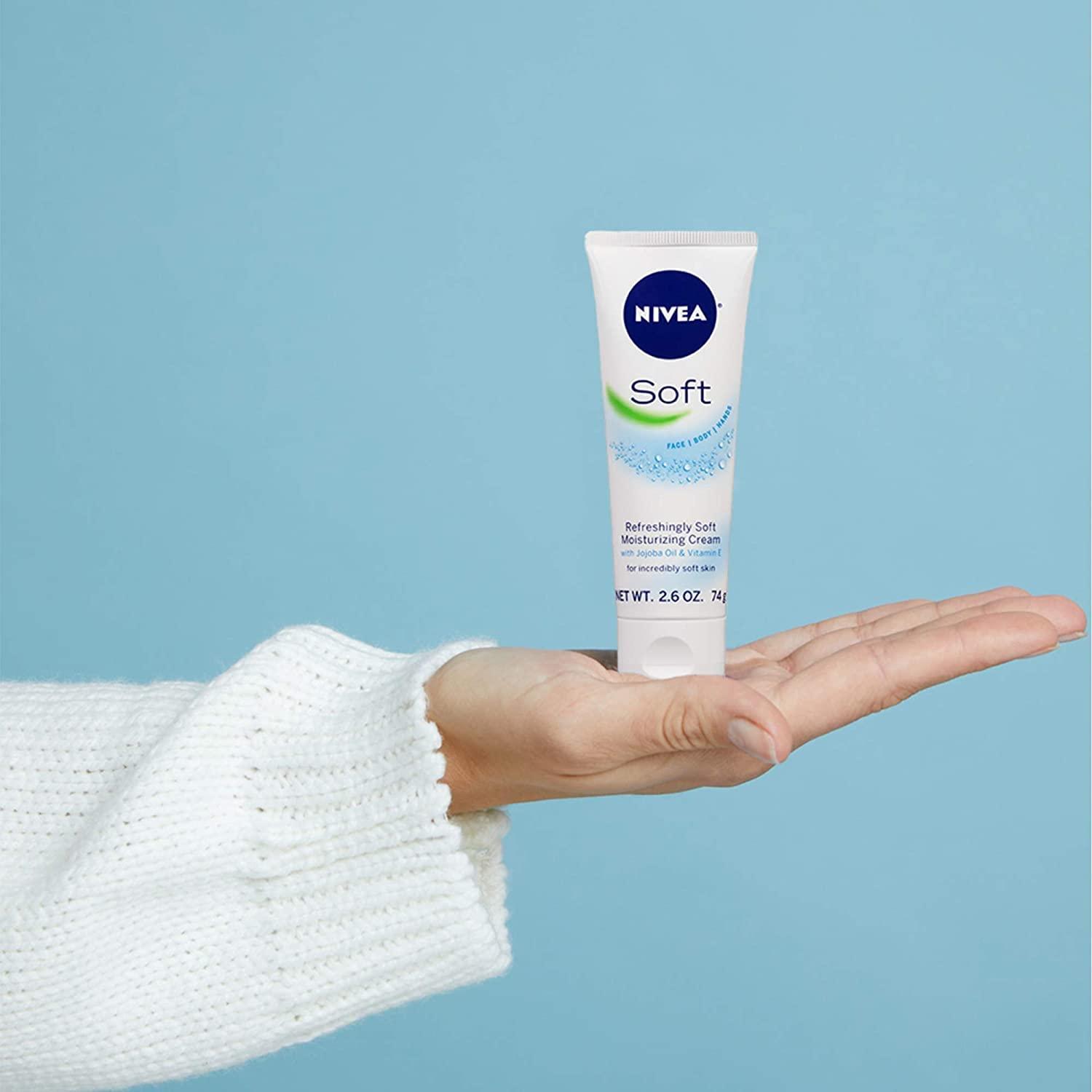 imageNIVEA Soft Refreshingly Soft Moisturizing Cream Lightweight Moisturizer for Face Body and Hands Body Cream Enriched with Jojoba Oil and Vitamin E 26 Oz Tube Pack of 326 Ounce Pack of 6