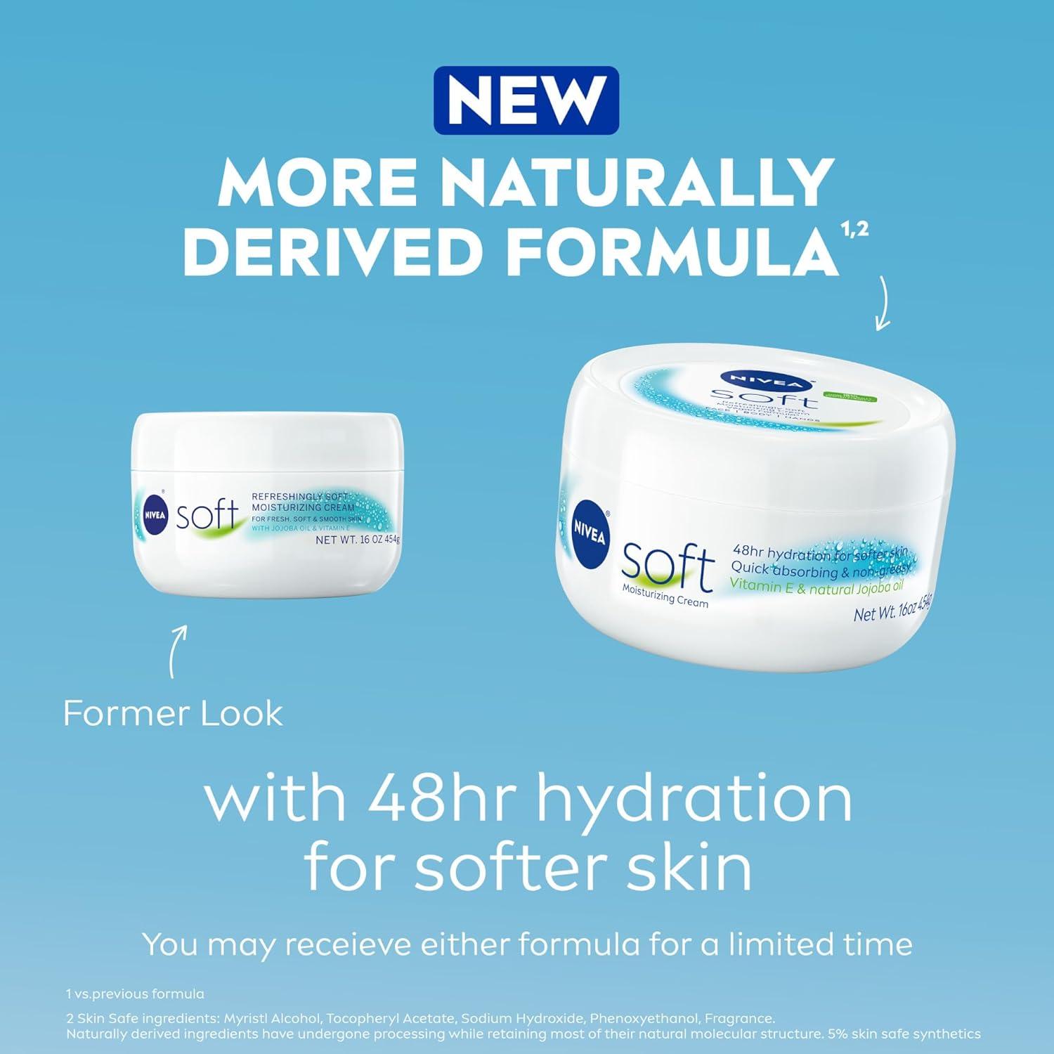 imageNIVEA Soft Refreshingly Soft Moisturizing Cream Lightweight Moisturizer for Face Body and Hands Body Cream Enriched with Jojoba Oil and Vitamin E 26 Oz Tube Pack of 316 Fl Oz Pack of 1