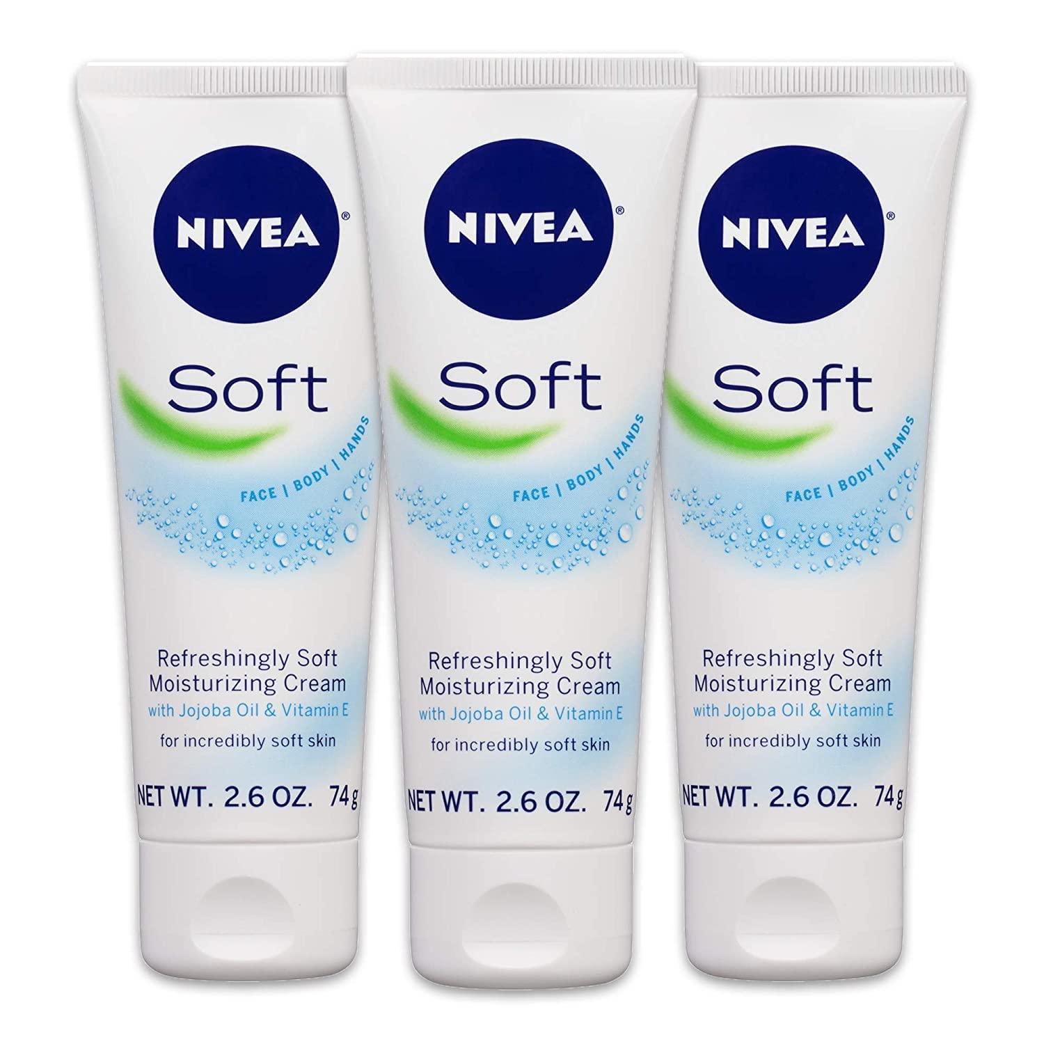 imageNIVEA Soft Refreshingly Soft Moisturizing Cream Lightweight Moisturizer for Face Body and Hands Body Cream Enriched with Jojoba Oil and Vitamin E 26 Oz Tube Pack of 326 Ounce Pack of 6