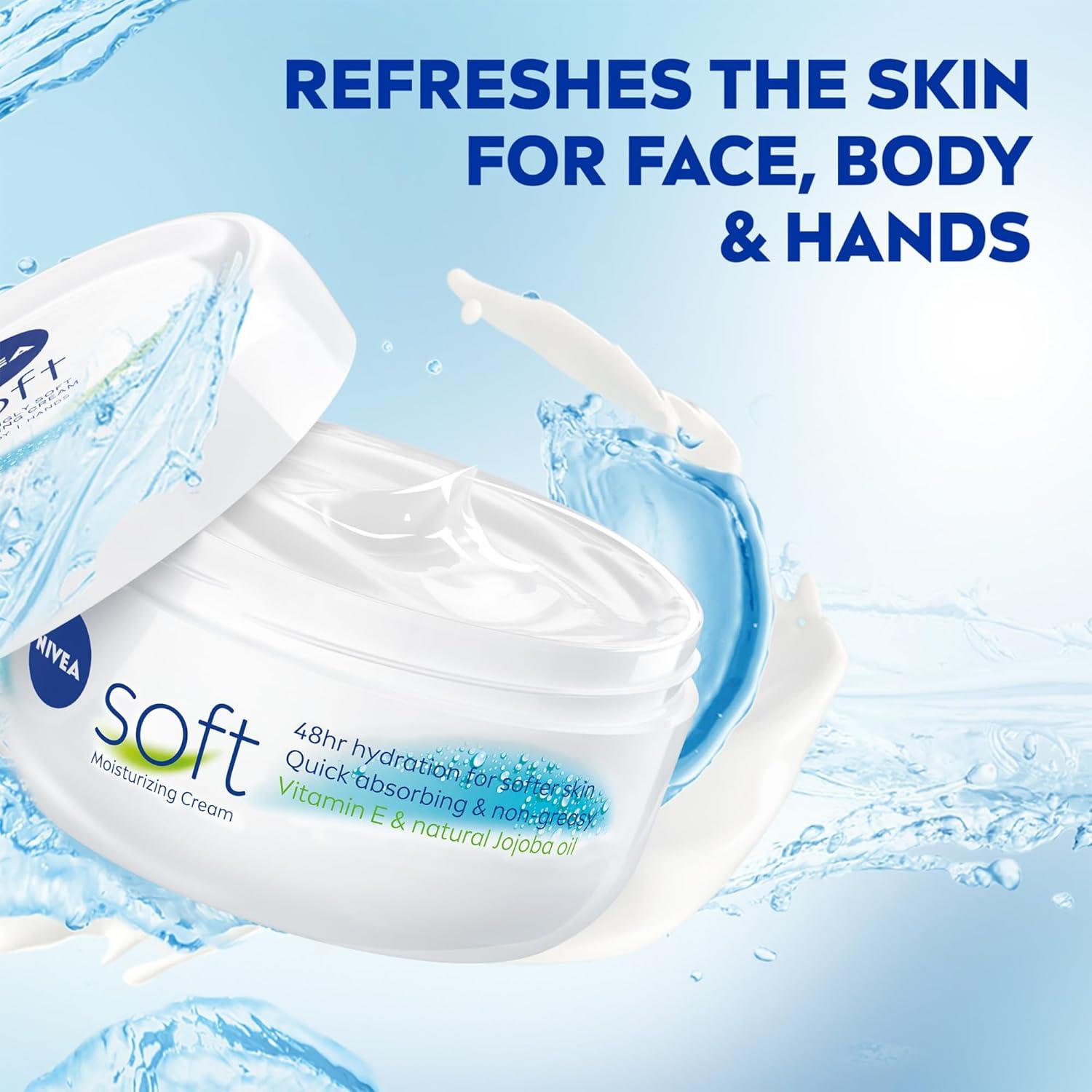 imageNIVEA Soft Refreshingly Soft Moisturizing Cream Lightweight Moisturizer for Face Body and Hands Body Cream Enriched with Jojoba Oil and Vitamin E 26 Oz Tube Pack of 316 Fl Oz Pack of 1