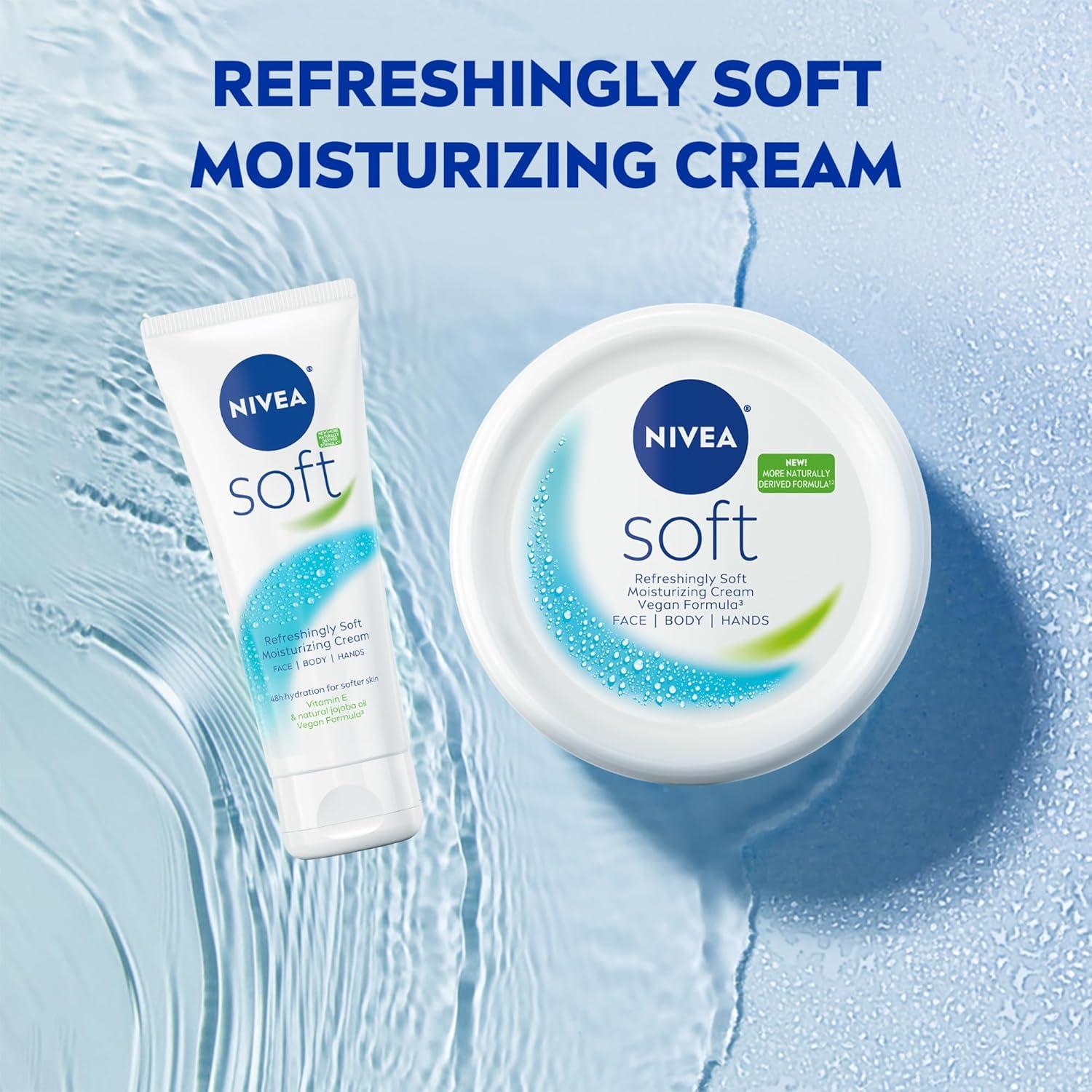 imageNIVEA Soft Refreshingly Soft Moisturizing Cream Lightweight Moisturizer for Face Body and Hands Body Cream Enriched with Jojoba Oil and Vitamin E 26 Oz Tube Pack of 316 Fl Oz Pack of 1