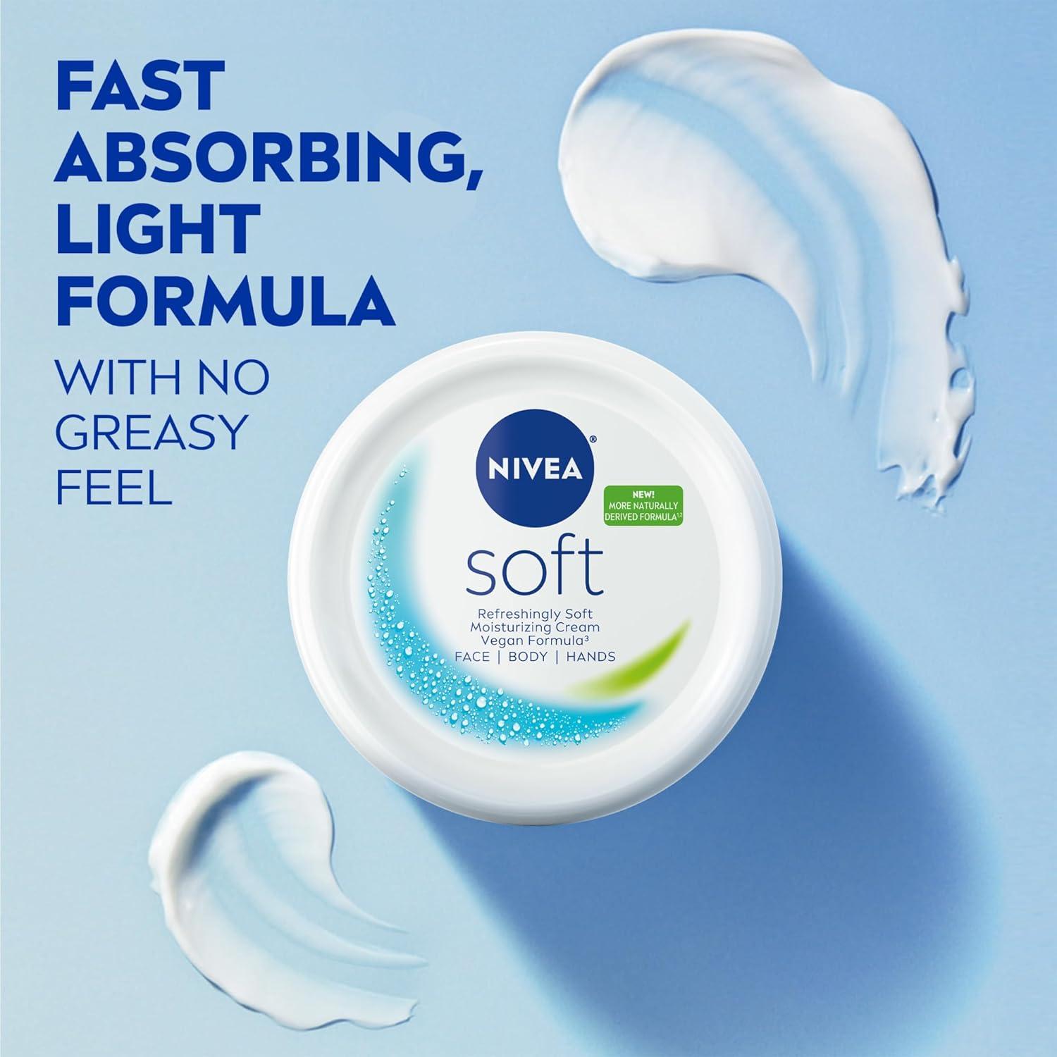 imageNIVEA Soft Refreshingly Soft Moisturizing Cream Lightweight Moisturizer for Face Body and Hands Body Cream Enriched with Jojoba Oil and Vitamin E 26 Oz Tube Pack of 316 Fl Oz Pack of 1