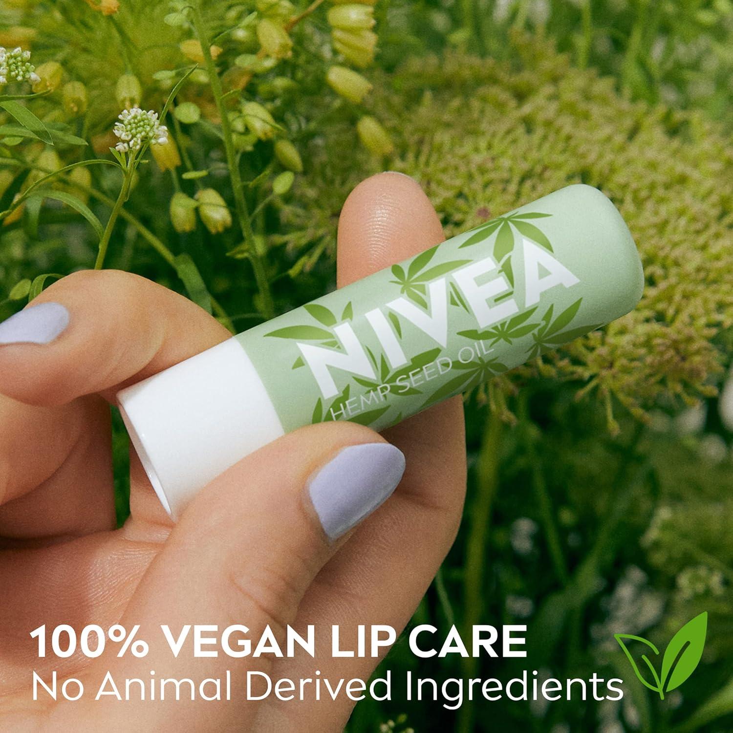 imageNIVEA Vegan Lip Care Acai Seed Oil and Shea Butter Lip Balm Stick 017 Oz Pack of 4Acai and Hemp
