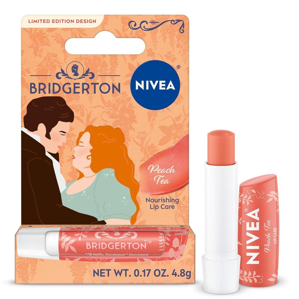 imageNIVEA Blackberry Pie Lip Balm Nourishing Lip Care Bridgerton Limited Edition Tinted Lip Balm with Blackberry Flavor and Shea Butter 3in1 Moisture Repair and Color 017 Oz StickBridgerton Peach Tea