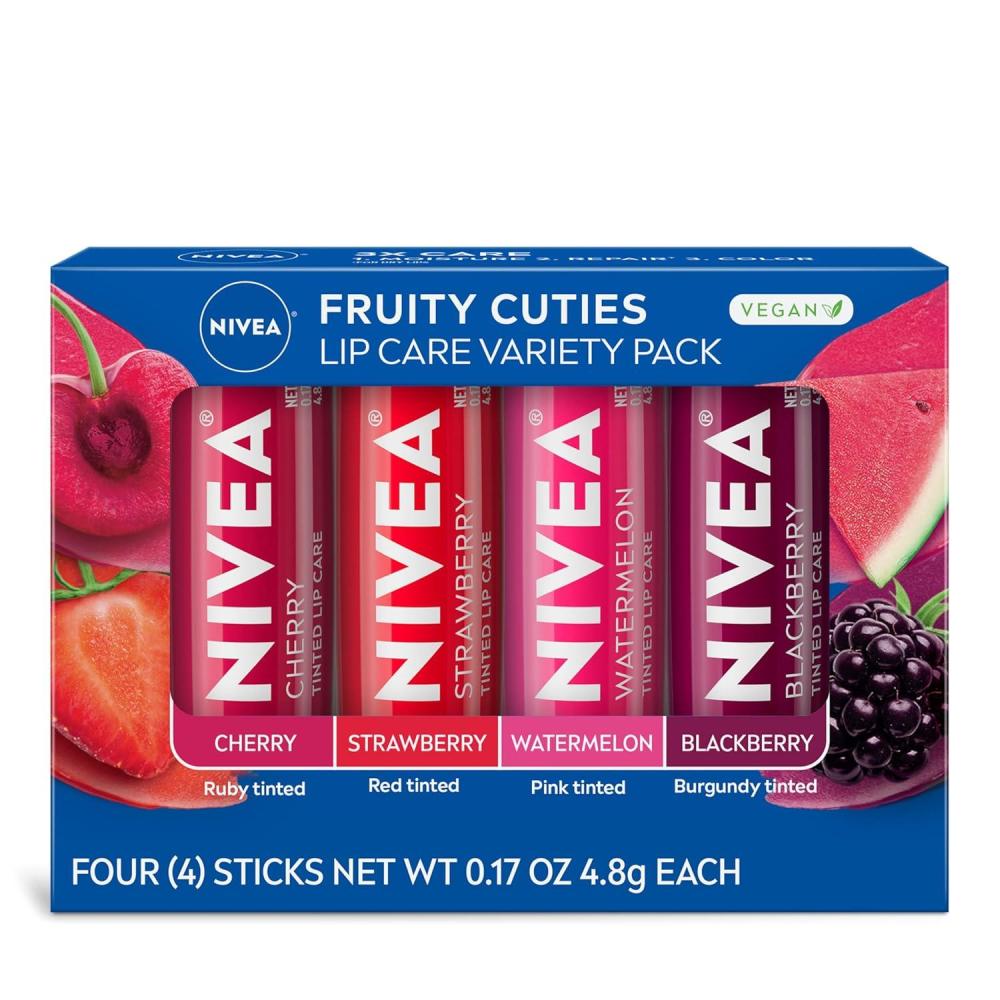 imageNIVEA Blackberry Pie Lip Balm Nourishing Lip Care Bridgerton Limited Edition Tinted Lip Balm with Blackberry Flavor and Shea Butter 3in1 Moisture Repair and Color 017 Oz StickFruit Variety Pack