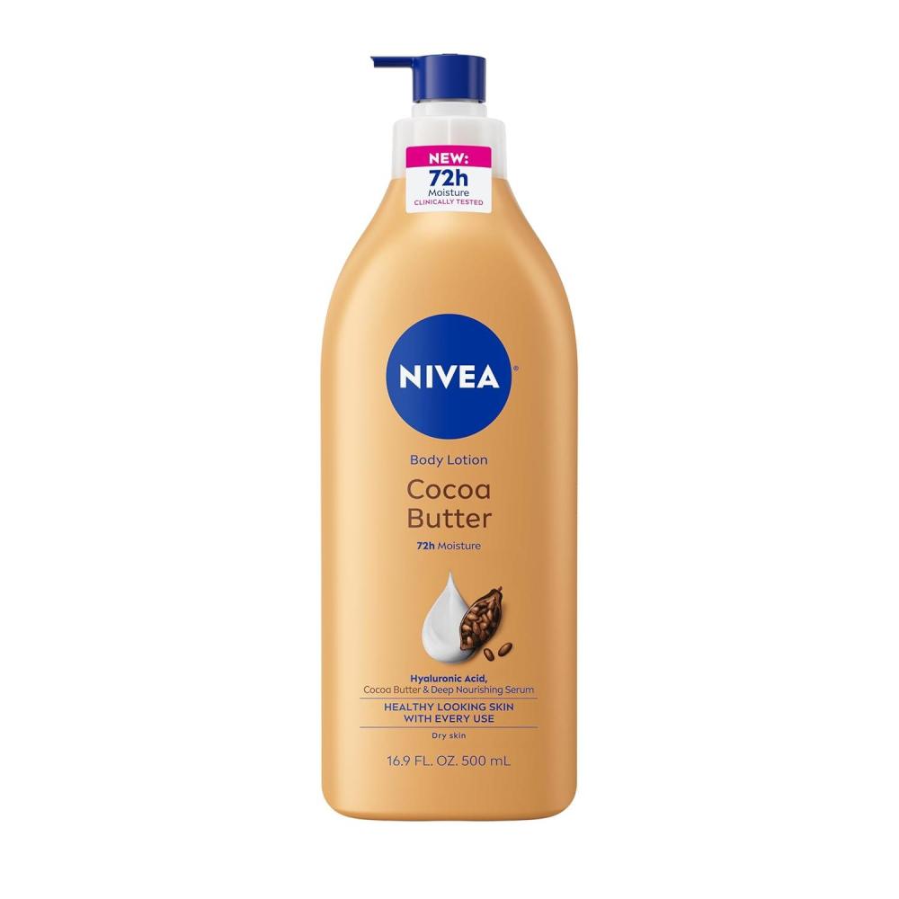 imageNIVEA Cocoa Butter Body Lotion for Dry Skin with Hyaluronic Acid Cocoa Butter and Deep Nourishing Serum 72Hour Body Moisturizer 338 Fl Oz Value Size Pump BottleLotion 169 oz