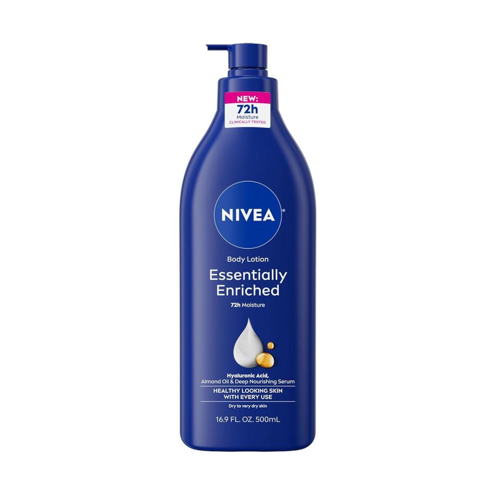 imageNIVEA Essentially Enriched Body Lotion for Very Dry Skin with Hyaluronic Acid Almond Oil and Deep Nourishing Serum 72Hour Body Moisturizer 169 Fl Oz Pump Bottle