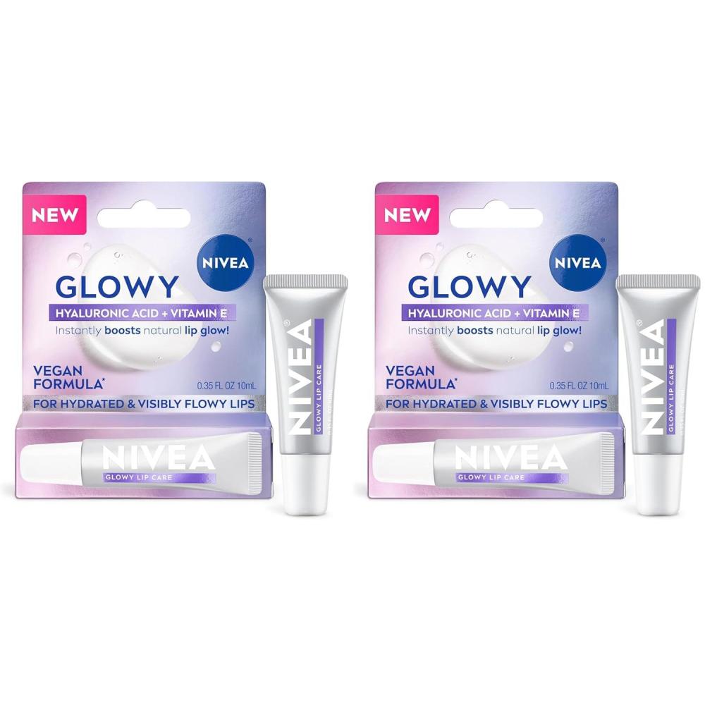 imageNIVEA Glowy Lips Vegan Lip Balm with Hyaluronic Acid Vitamin E and Magnolia Extract Moisturizing Lip Balm Instantly Boosts Natural Lip Glow 035 Fl Oz Tube035 Fl Oz Pack of 2