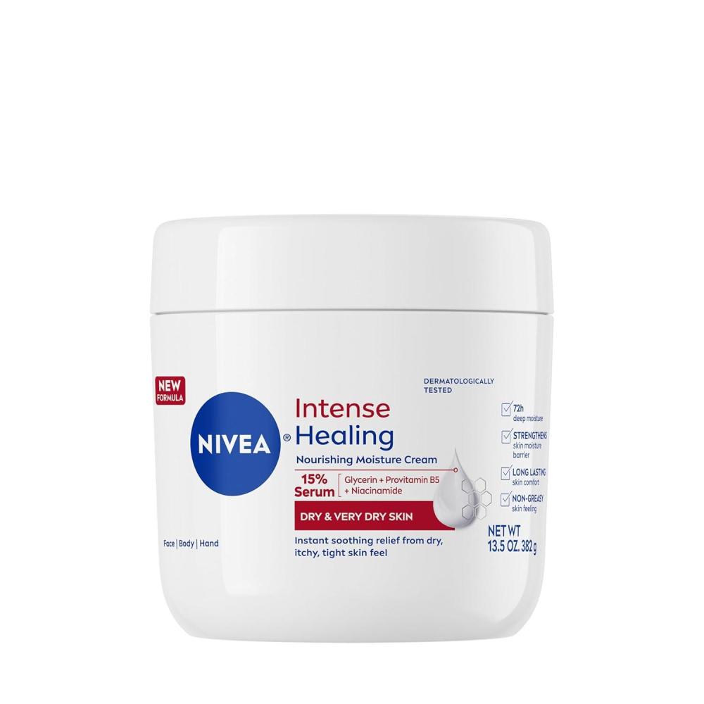 imageNIVEA Intense Healing Body Cream for Dry Skin with Glycerin Provitamin B5 and Niacinamide 72Hour Moisture NonGreasy Body Moisturizer Immediately Soothes Dry Itchy Skin Feeling 135 Oz Jar135 Ounce Pack of 1