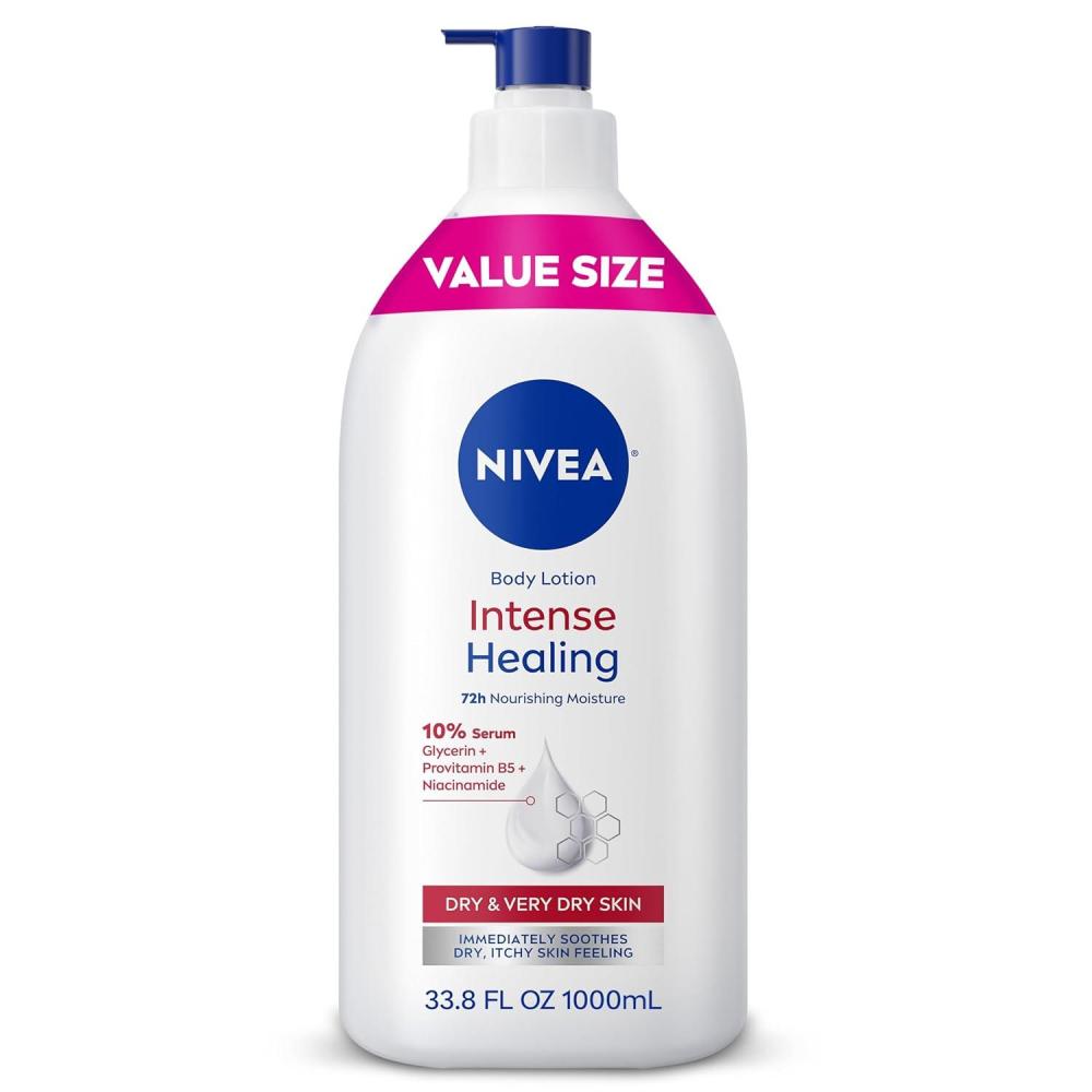 imageNIVEA Intense Healing Body Lotion for Very Dry Itchy Skin with Glycerin Provitamin B5 and Niacinamide 72Hour Body Moisturizer 169 Fl Oz Pump Bottle338 Fl Oz Pack of 1