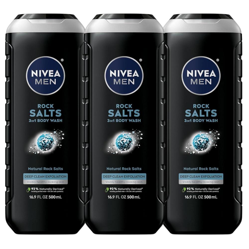 imageNIVEA MEN Real Madrid Limited Edition Design Active Clean Body Wash with Natural Charcoal for Normal to Oily Skin 3in1 Charcoal Body Wash Face and Hair 169 Fl Oz Bottle Pack of 3169 Fl Oz Pack of 3