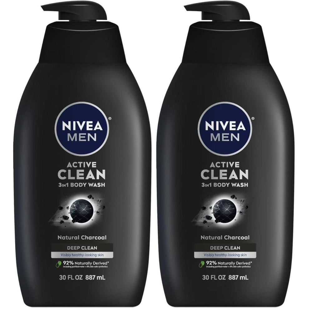 imageNIVEA MEN Real Madrid Limited Edition Design Active Clean Body Wash with Natural Charcoal for Normal to Oily Skin 3in1 Charcoal Body Wash Face and Hair 169 Fl Oz Bottle Pack of 330 Fl Oz Pack of 2