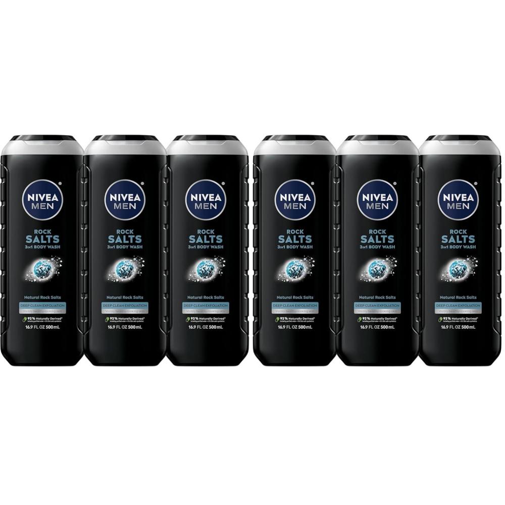 imageNIVEA MEN Real Madrid Limited Edition Design Active Clean Body Wash with Natural Charcoal for Normal to Oily Skin 3in1 Charcoal Body Wash Face and Hair 169 Fl Oz Bottle Pack of 3169 Fl Oz Pack of 6