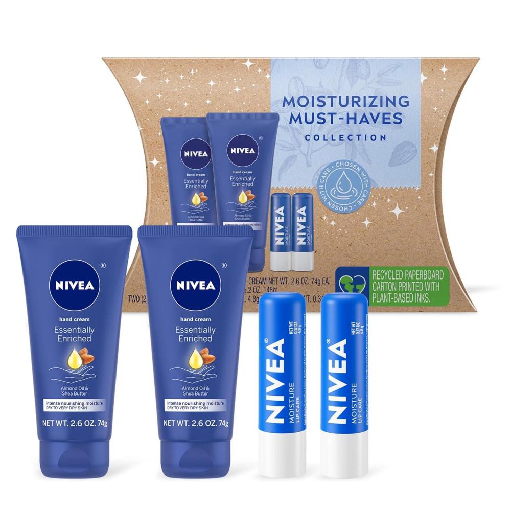 imageNIVEA Moisturizing MustHaves Skin Care Set Essentially Enriched Hand Cream with Almond Oil and Shea Butter 26 Oz Tube Pack of 2 Moisture Lip Care Lip Balm 017 Oz Stick Pack of 2