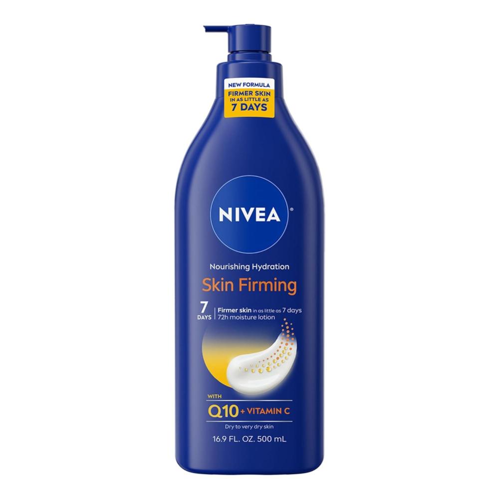 imageNIVEA Nourishing Hydration Skin Firming Body Lotion with Q10 and Vitamin C 72Hour Body Moisturizer for Dry to Very Dry Skin 169 Fl Oz Pump Bottle