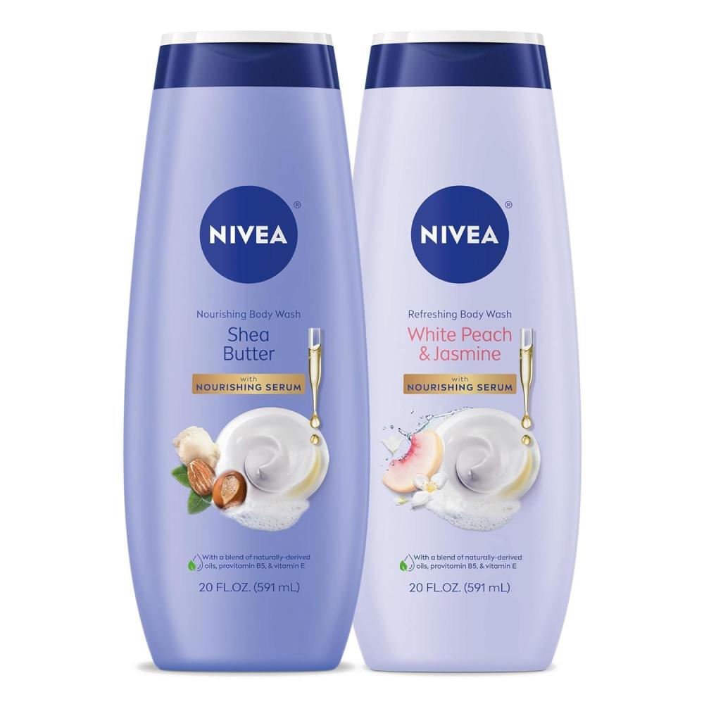 imageNIVEA Nourishing Shea Butter Body Wash 20 Fl Oz Bottle Refreshing White Peach and Jasmine Scented Body Wash 20 Fl Oz Bottle Skin Care Set with Provitamin B5 and Vitamin E
