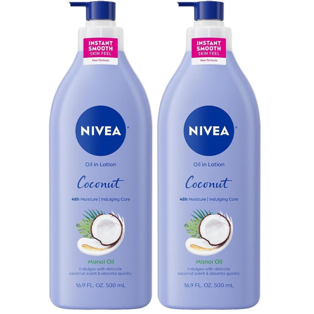 imageNIVEA Oil Infused Lotion Coconut and Monoi Oil Body Lotion for Women FastAbsorbing and NonGreasy Coconut Scented Lotion Moisturizes for 48 Hours 169 Fl Oz Pump Bottle169 Fl Oz Pack of 2