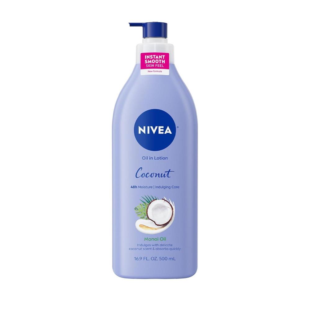 imageNIVEA Oil Infused Lotion Coconut and Monoi Oil Body Lotion for Women FastAbsorbing and NonGreasy Coconut Scented Lotion Moisturizes for 48 Hours 169 Fl Oz Pump Bottle169 Fl Oz Pack of 1