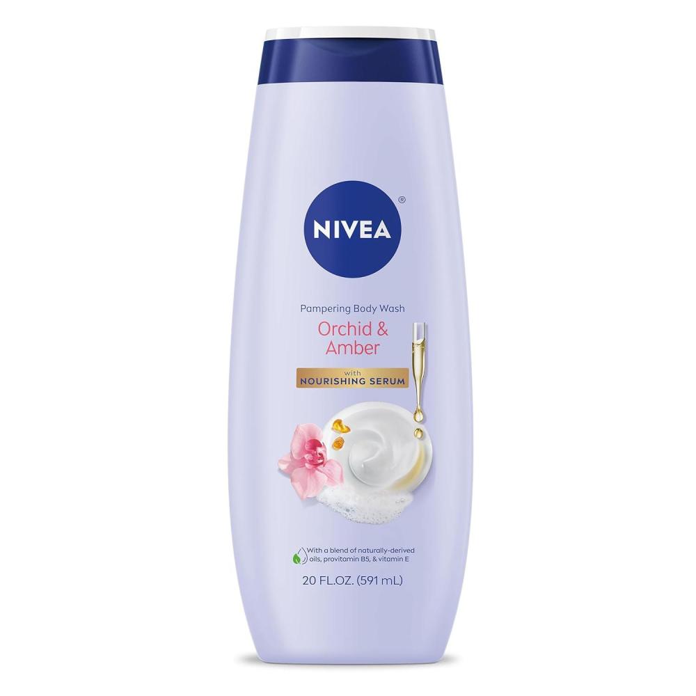 imageNIVEA Pampering Coconut and Almond Milk Body Wash with Nourishing Serum Moisturizing Body Wash for Women Enriched with Provitamin B5 and Vitamin E 20 Fl Oz BottleAmber