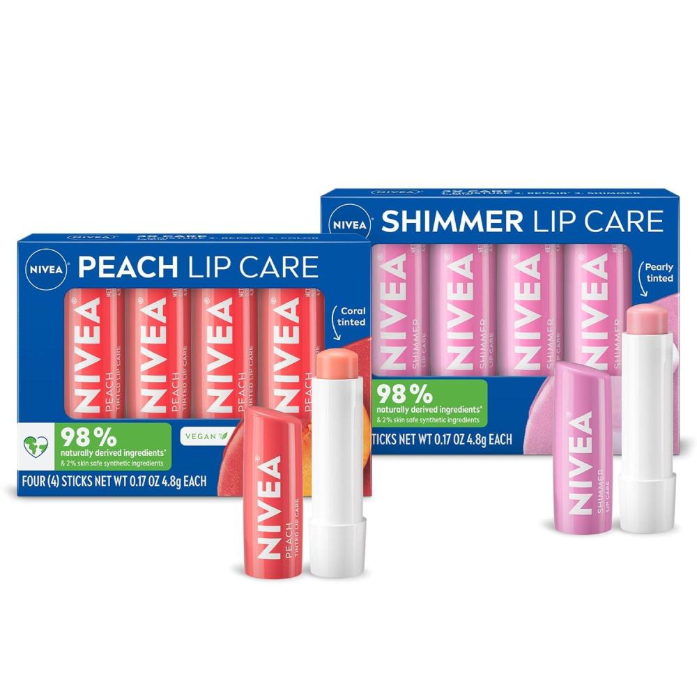 imageNIVEA Peach Lip Care 4 x 017 oz Stick  NIVEA Shimmer Lip Care 4 x 017 oz Stick Lip Balm Set with Shea Butter Nourishing Oils and Vitamin C amp E