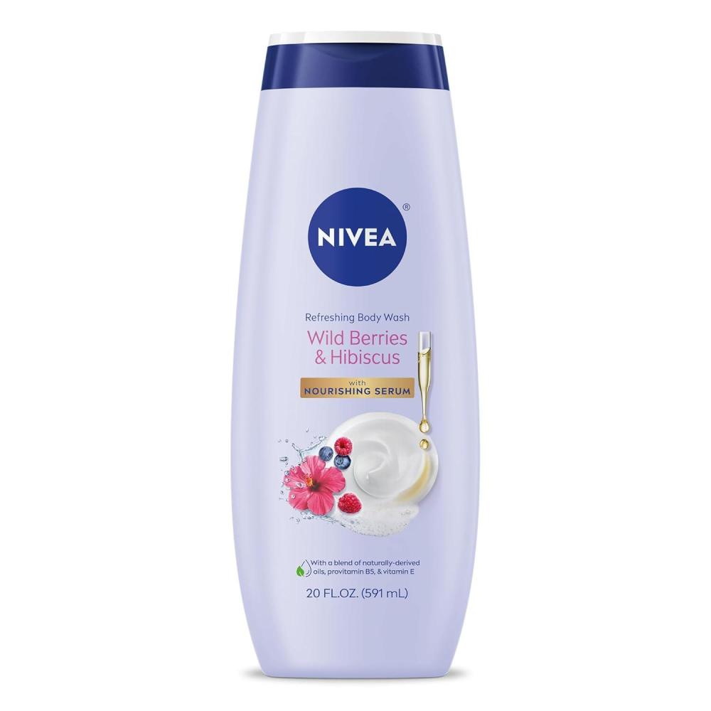 imageNIVEA Refreshing Wild Berries and Hibiscus Body Wash with Nourishing Serum Scented Body Wash for Women Enriched with Provitamin B5 and Vitamin E 20 Fl Oz BottleHibiscus