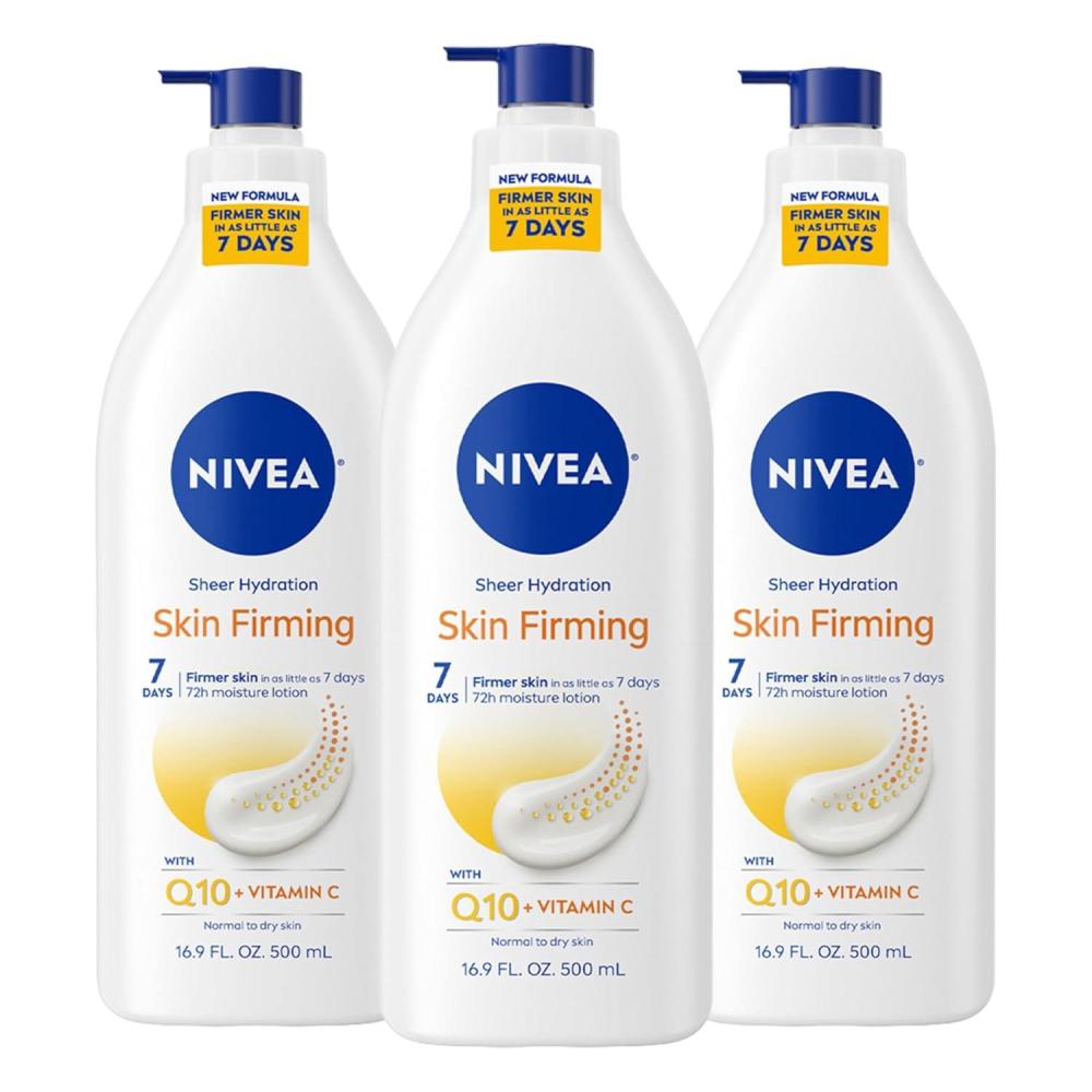 imageNIVEA Sheer Hydration Skin Firming Body Lotion with Q10 and Vitamin C 72Hour Body Moisturizer for Normal to Dry Skin 169 Fl Oz Pump Bottle169 Fl Oz Pack of 3