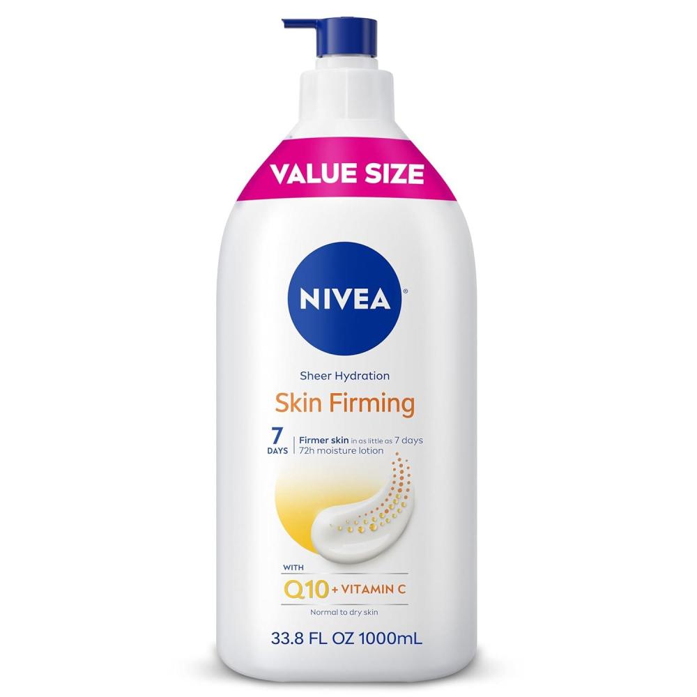 imageNIVEA Sheer Hydration Skin Firming Body Lotion with Q10 and Vitamin C 72Hour Body Moisturizer for Normal to Dry Skin 169 Fl Oz Pump Bottle338 Fl Oz Pack of 1