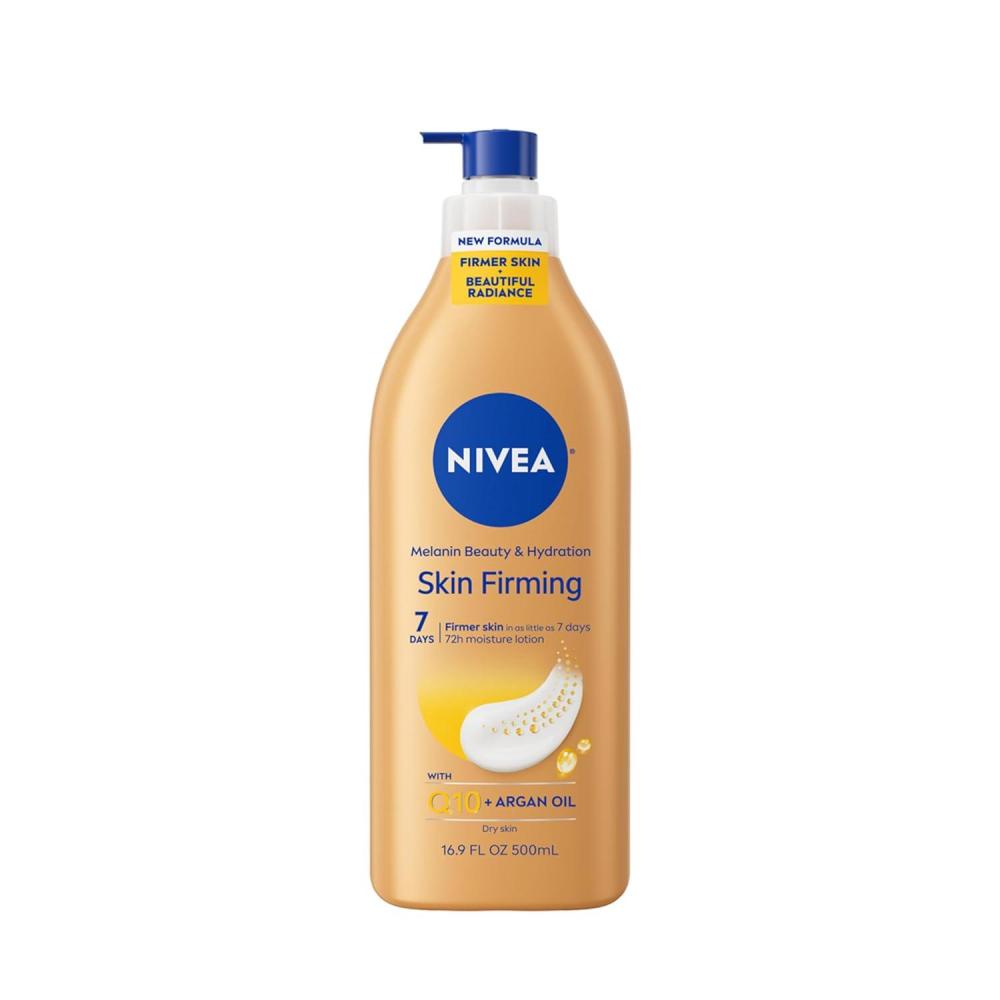 imageNIVEA Skin Firming Melanin Beauty amp Hydration Body Lotion with Q10 and Argan Oil Firmer Skin in as Little As Seven Days 169 Fl Oz Pump Bottle169 Fl Oz Pack of 1