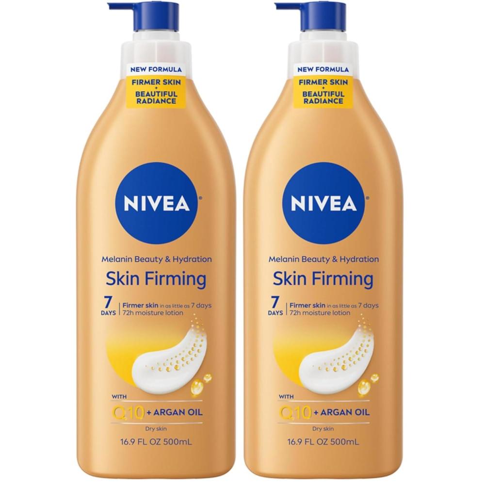 imageNIVEA Skin Firming Melanin Beauty amp Hydration Body Lotion with Q10 and Argan Oil Firmer Skin in as Little As Seven Days 169 Fl Oz Pump Bottle169 Fl Oz Pack of 2