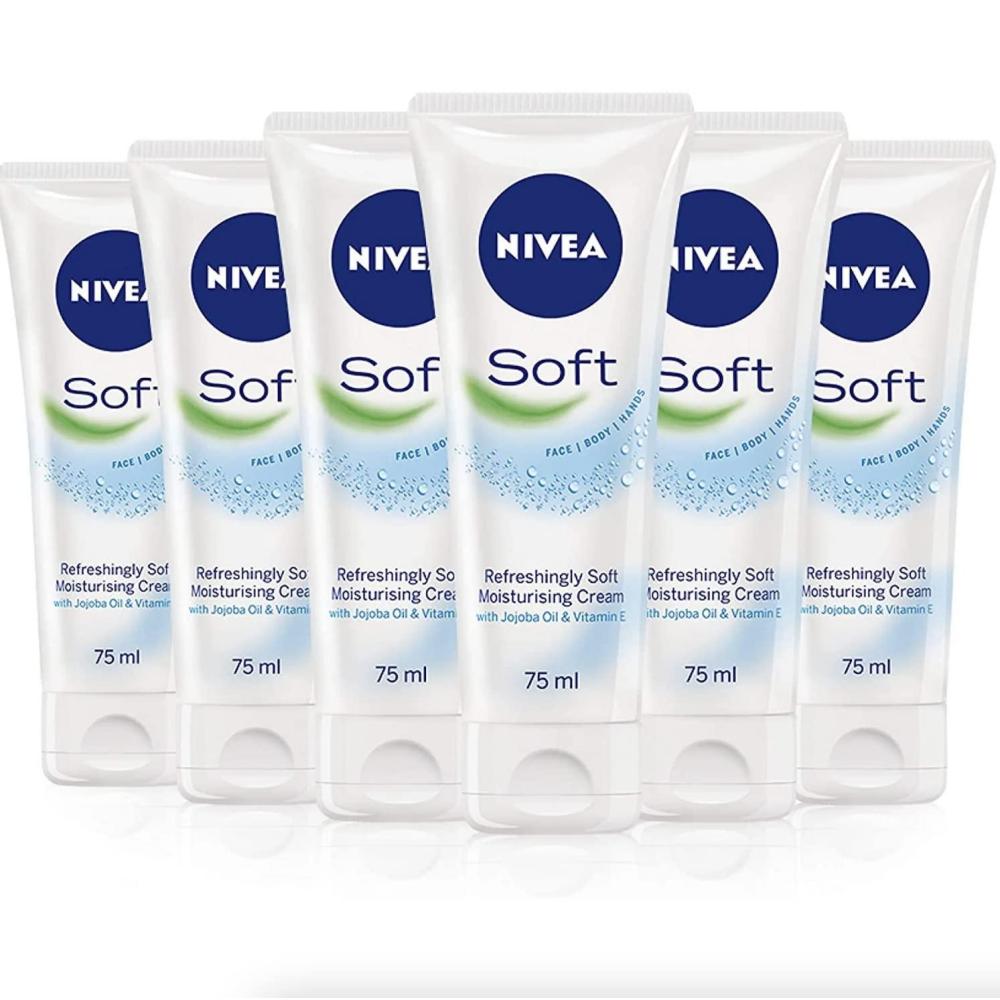 imageNIVEA Soft Refreshingly Soft Moisturizing Cream Lightweight Moisturizer for Face Body and Hands Body Cream Enriched with Jojoba Oil and Vitamin E 26 Oz Tube Pack of 326 Ounce Pack of 6