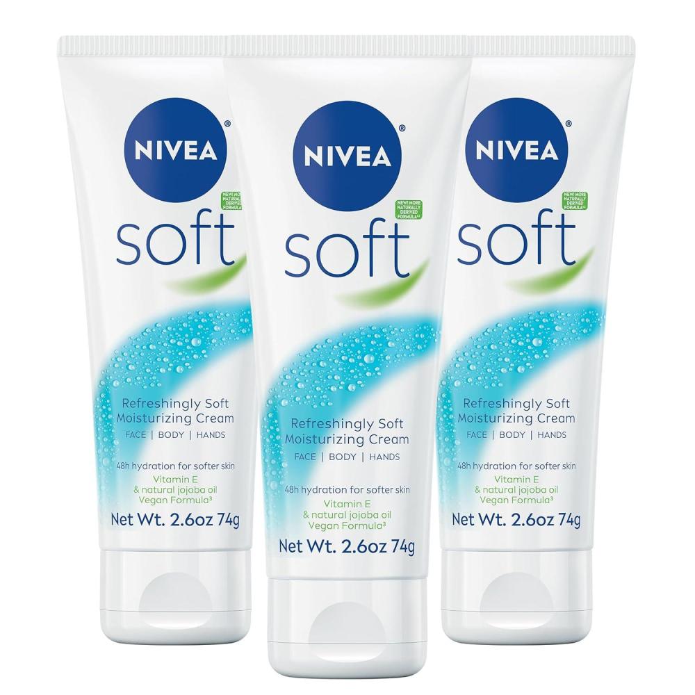 imageNIVEA Soft Refreshingly Soft Moisturizing Cream Lightweight Moisturizer for Face Body and Hands Body Cream Enriched with Jojoba Oil and Vitamin E 26 Oz Tube Pack of 326 Fl Oz Pack of 3
