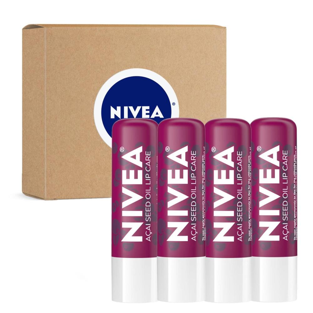 imageNIVEA Vegan Lip Care Acai Seed Oil and Shea Butter Lip Balm Stick 017 Oz Pack of 4Acai