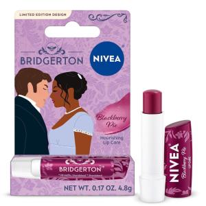NIVEA Blackberry Pie Lip Balm, Nourishing Lip Care, Bridgerton Limited Edition Tinted Lip Balm with Blackberry Flavor and Shea Butter, 3-in-1 Moisture, Repair and Color, 0.17 Oz Stick(Bridgerton Blackberry Pie)