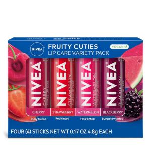 NIVEA Blackberry Pie Lip Balm, Nourishing Lip Care, Bridgerton Limited Edition Tinted Lip Balm with Blackberry Flavor and Shea Butter, 3-in-1 Moisture, Repair and Color, 0.17 Oz Stick(Fruit Variety Pack)