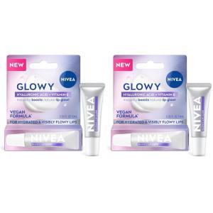 NIVEA Glowy Lips, Vegan Lip Balm with Hyaluronic Acid, Vitamin E, and Magnolia Extract, Moisturizing Lip Balm Instantly Boosts Natural Lip Glow, 0.35 Fl Oz Tube(0.35 Fl Oz (Pack of 2))