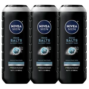 NIVEA MEN Real Madrid Limited Edition Design Active Clean Body Wash with Natural Charcoal for Normal to Oily Skin, 3-in-1 Charcoal Body Wash, Face and Hair, 16.9 Fl Oz Bottle, Pack of 3(16.9 Fl Oz (Pack of 3))