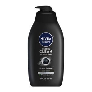 NIVEA MEN Real Madrid Limited Edition Design Active Clean Body Wash with Natural Charcoal for Normal to Oily Skin, 3-in-1 Charcoal Body Wash, Face and Hair, 16.9 Fl Oz Bottle, Pack of 3(30 Fl Oz (Pack of 1))